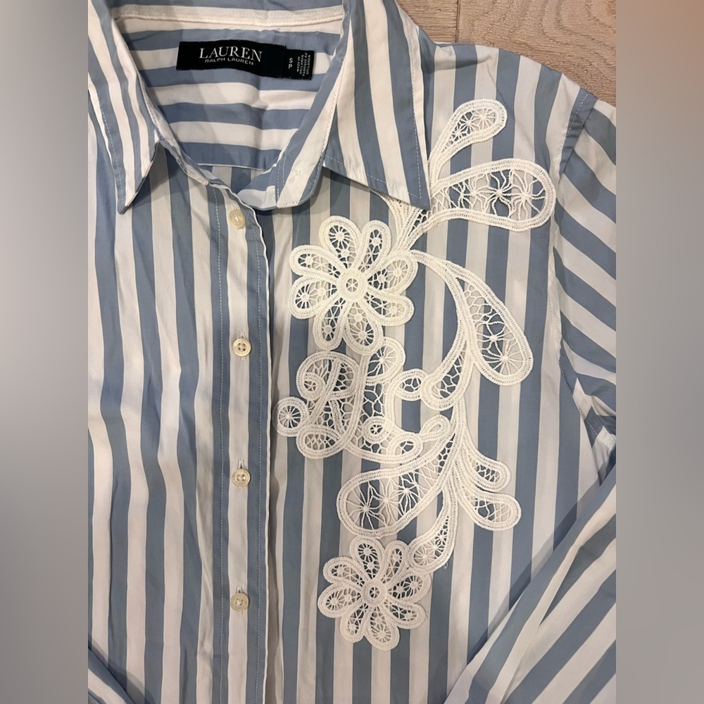 Ralph Lauren Striped Button-Down with Floral Lace - Picture 2 of 9